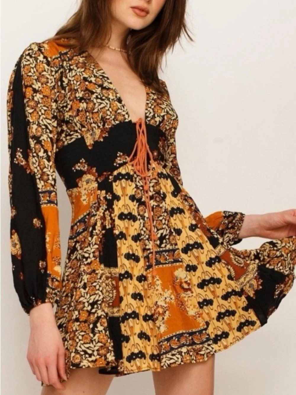 Free People Boho Patchwork Mini Dress